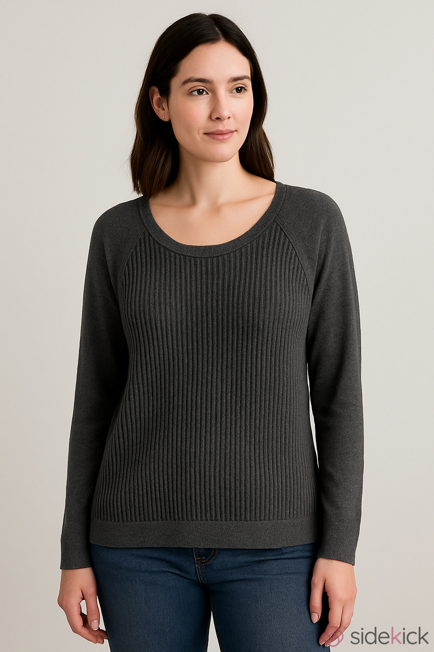 French Connection Crew Neck Ribbed Sweater Wool/Angora Blend Charcoal Medium